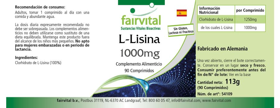 L-Lisina 1000mg - 90 comprimidos