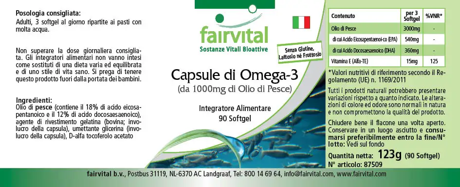 Capsule di Omega-3 da 1000mg di olio di pesce - 90 Softgels