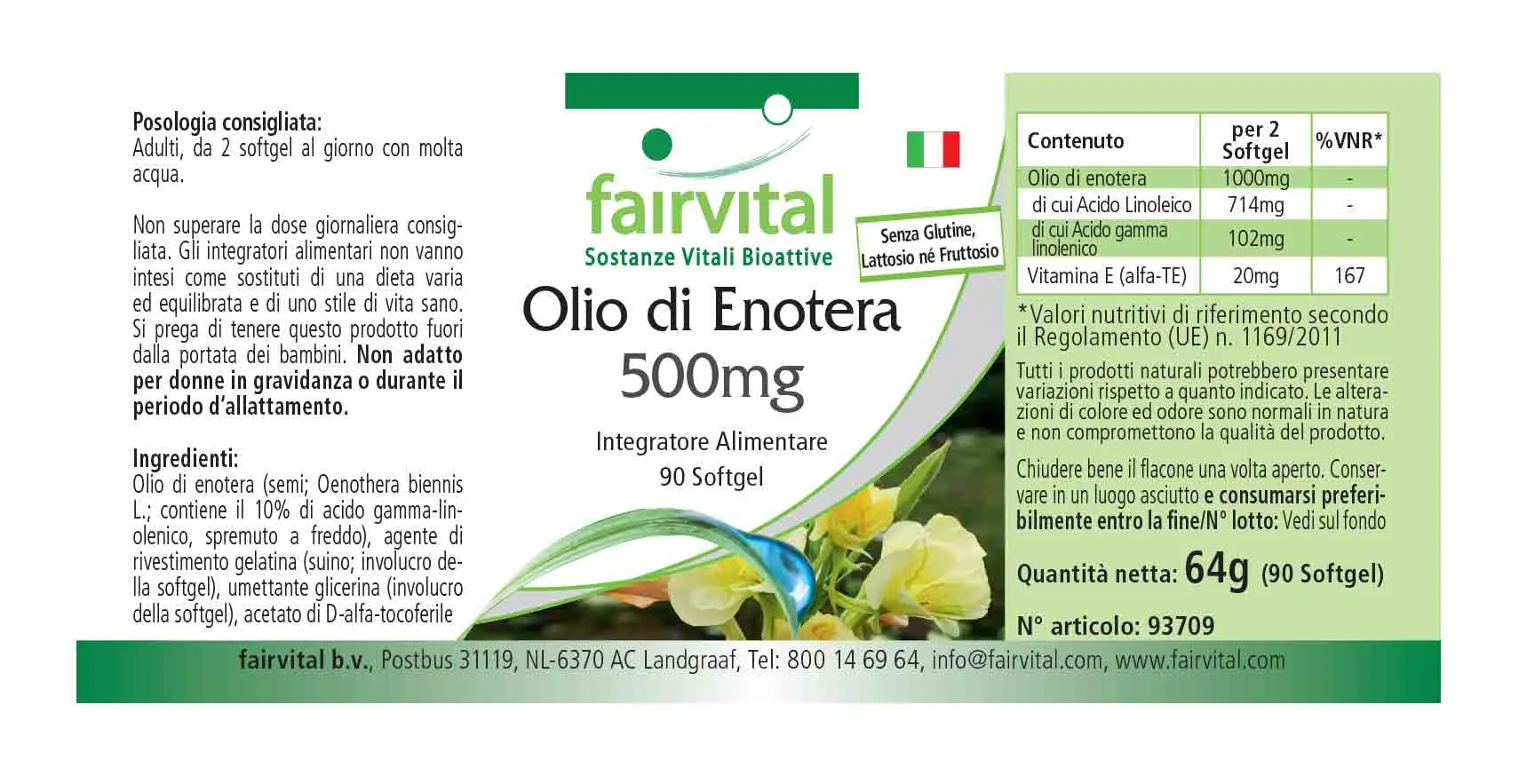 Aceite de onagra 500mg - 90 cápsulas blandas