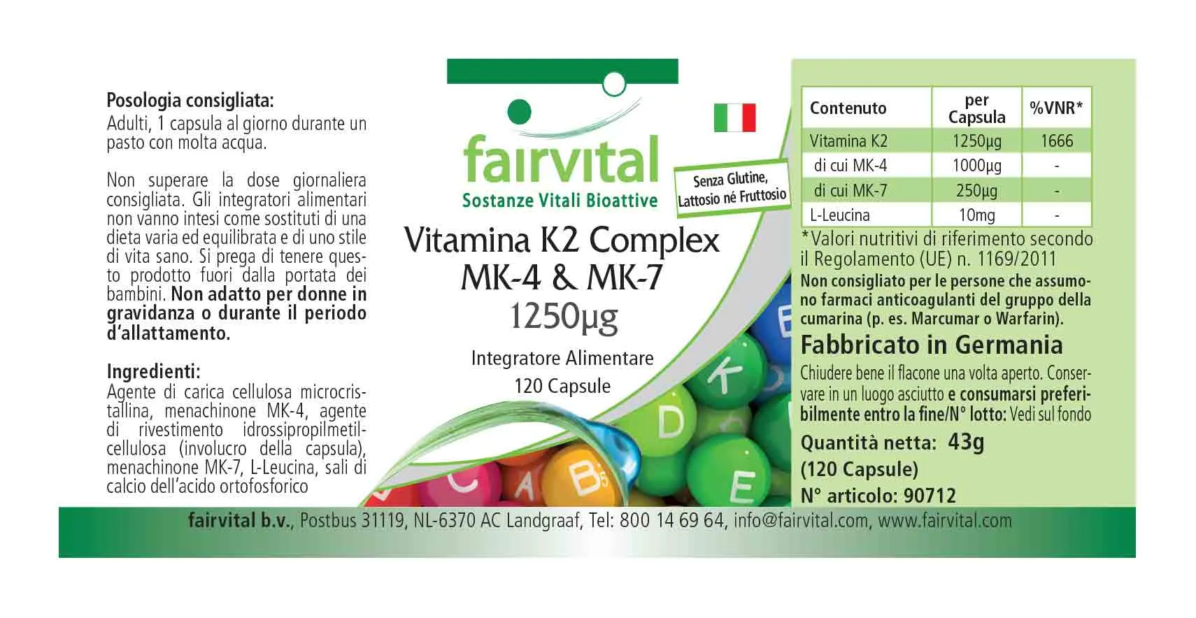 Vitamin K2 Komplex MK-4 & MK-7 1250µg