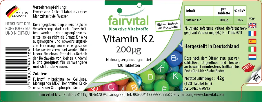 Vitamina K2 200µg - 120 Comprimidos