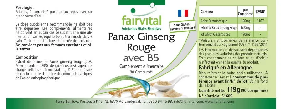 Red Panax Ginseng with B5 - 90 Tablets