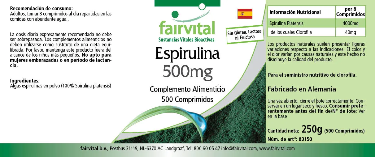 Spirulina 500mg - 500 Tablets