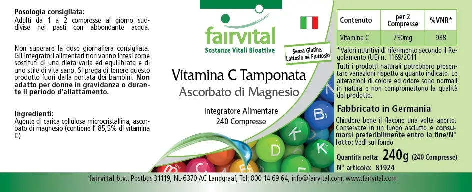 Vitamine C tamponnée - Ascorbate de magnésium - 240 comprimés