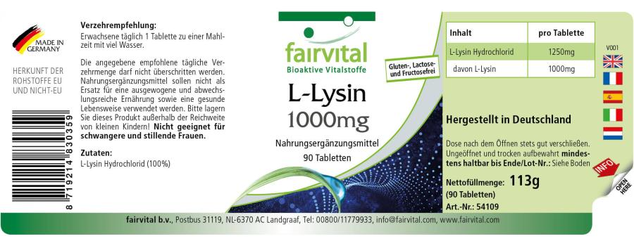 L-Lisina 1000mg - 90 Compresse