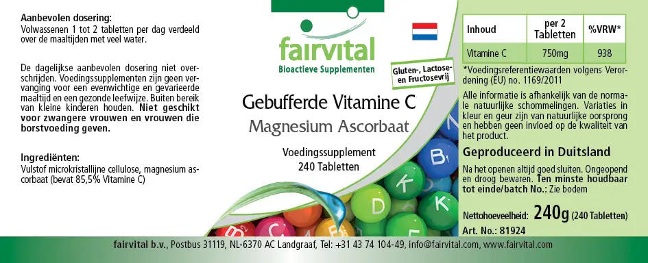 Buffered vitamin C as magnesium ascorbate - 240 tablets