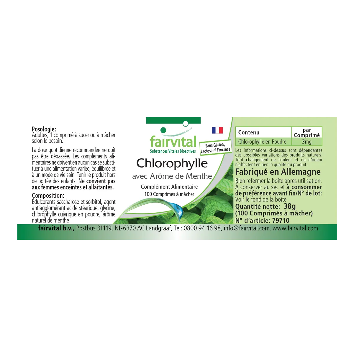 Chlorophyll with mint flavour – 100 chewable tablets