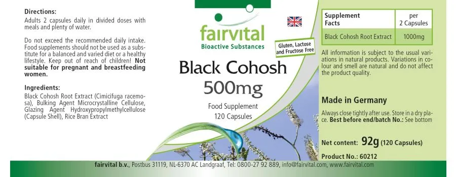 Black Cohosh Extract 500mg - 120 Capsules