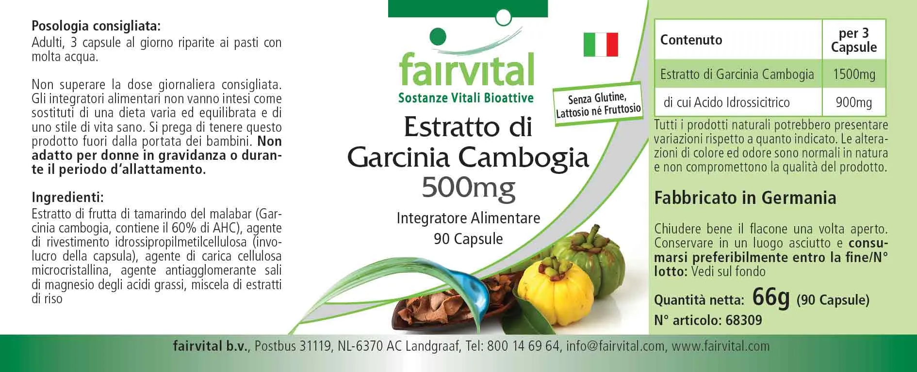 Estratto di Garcinia Cambogia 500mg - 90 capsule - Sale - MHD 02/25