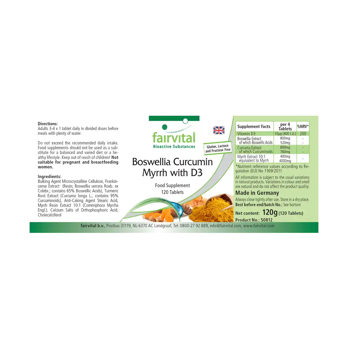 Boswellia Curcumin Myrrh with D3 - 120 tablets