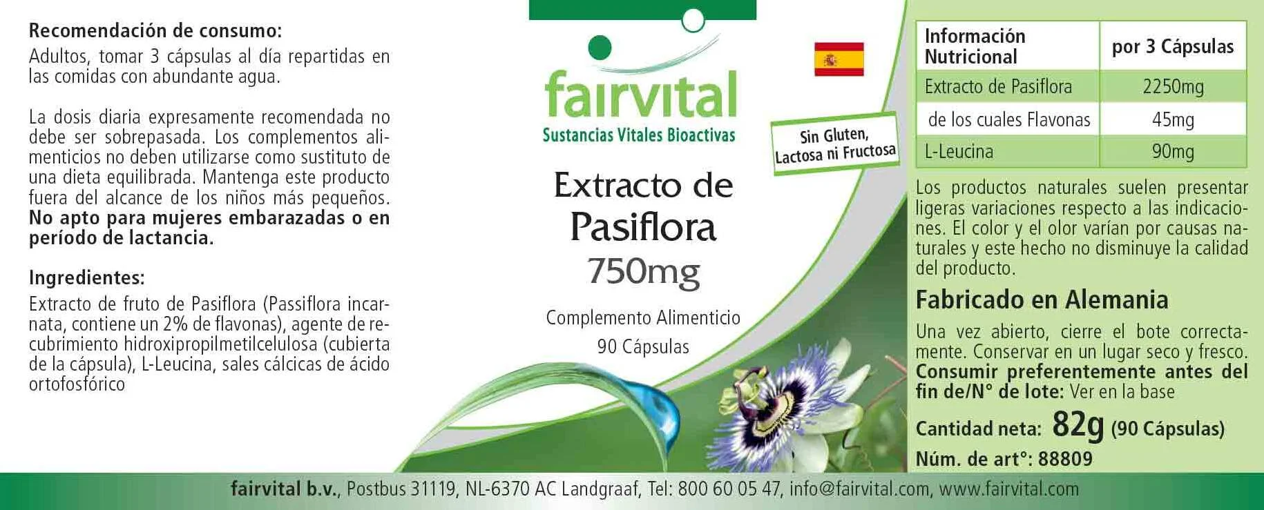 Extracto de Pasiflora 750mg - 90 Cápsulas