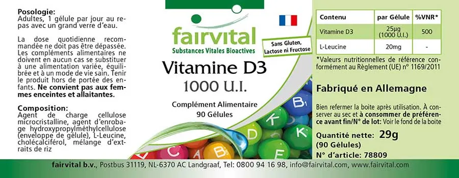 Vitamine D3 1000 U.I. - 90 gélules