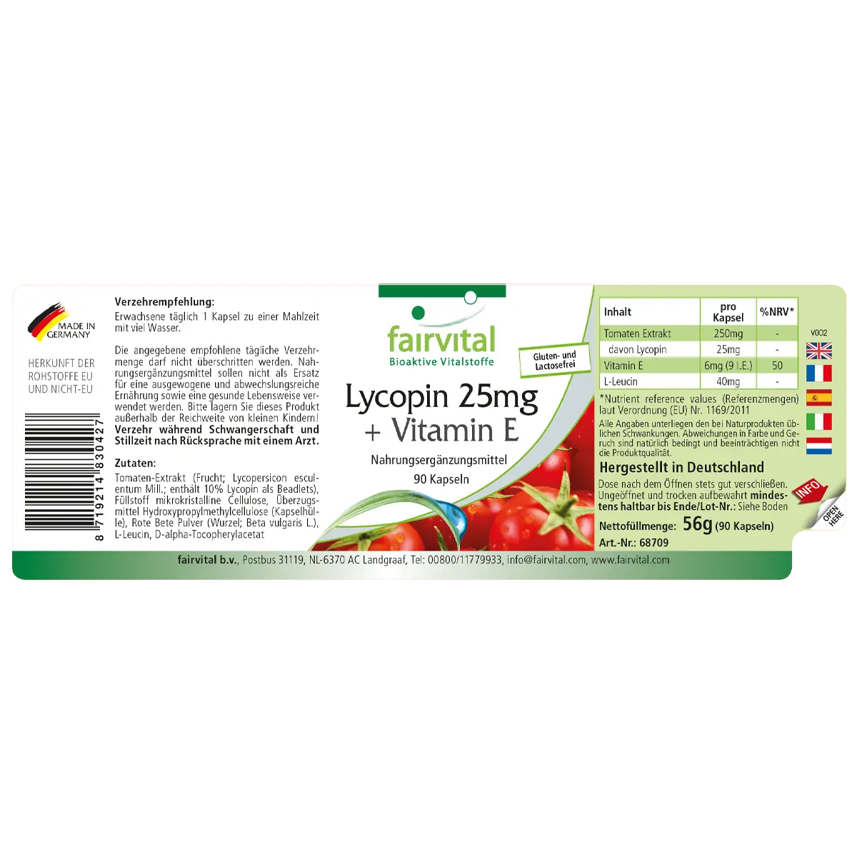 Lycopéne 25mg + Vitamine E - 90 gélules