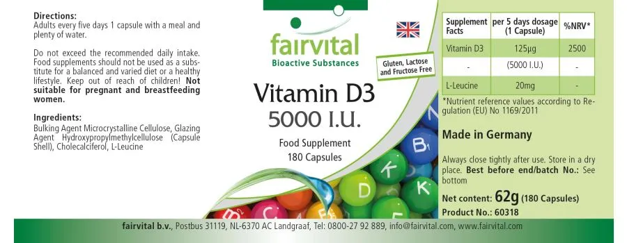 Vitamin D3 5000 I.U. - 180 Capsules