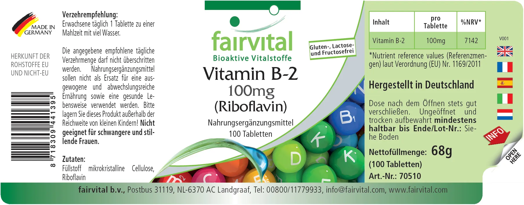 Vitamina B-2 Riboflavina - 100 Comprimidos