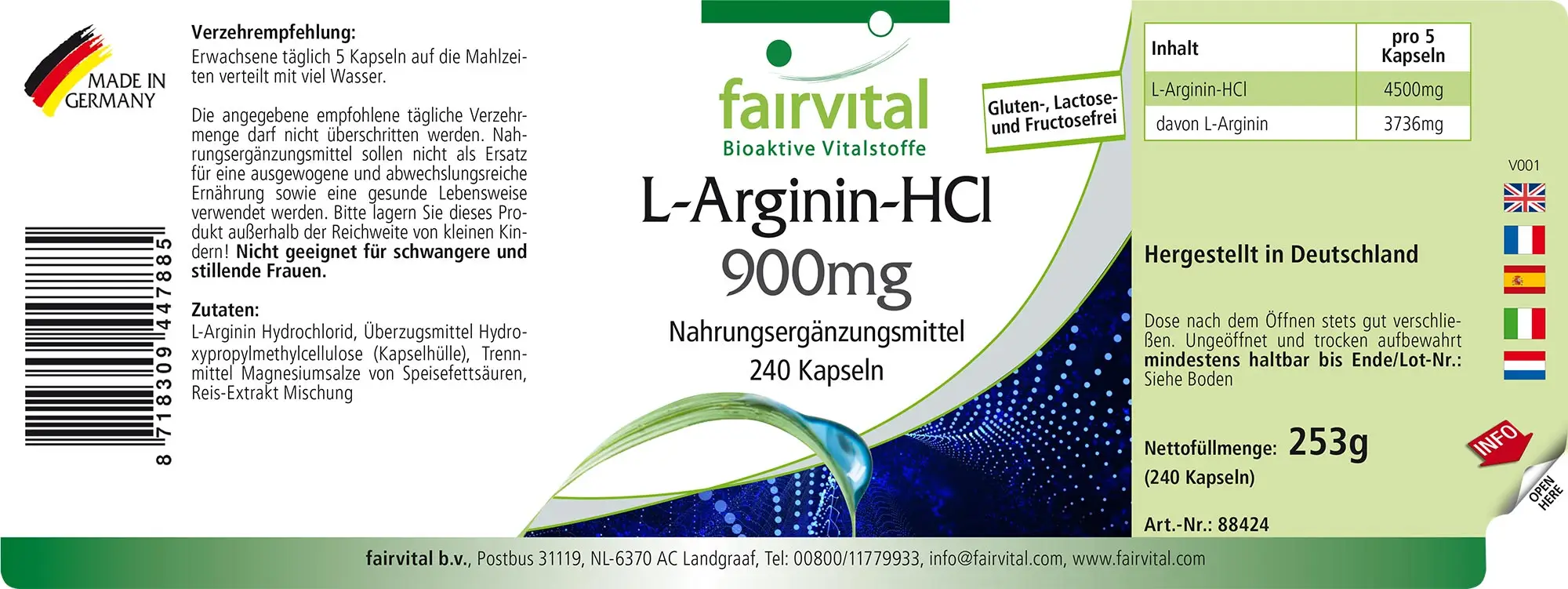 L-Arginina HCI 900mg – 240 capsule