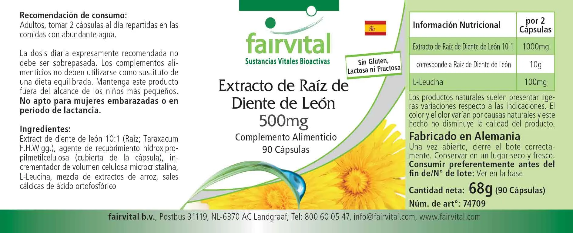 Extracto de diente de león 500mg - 90 cápsulas