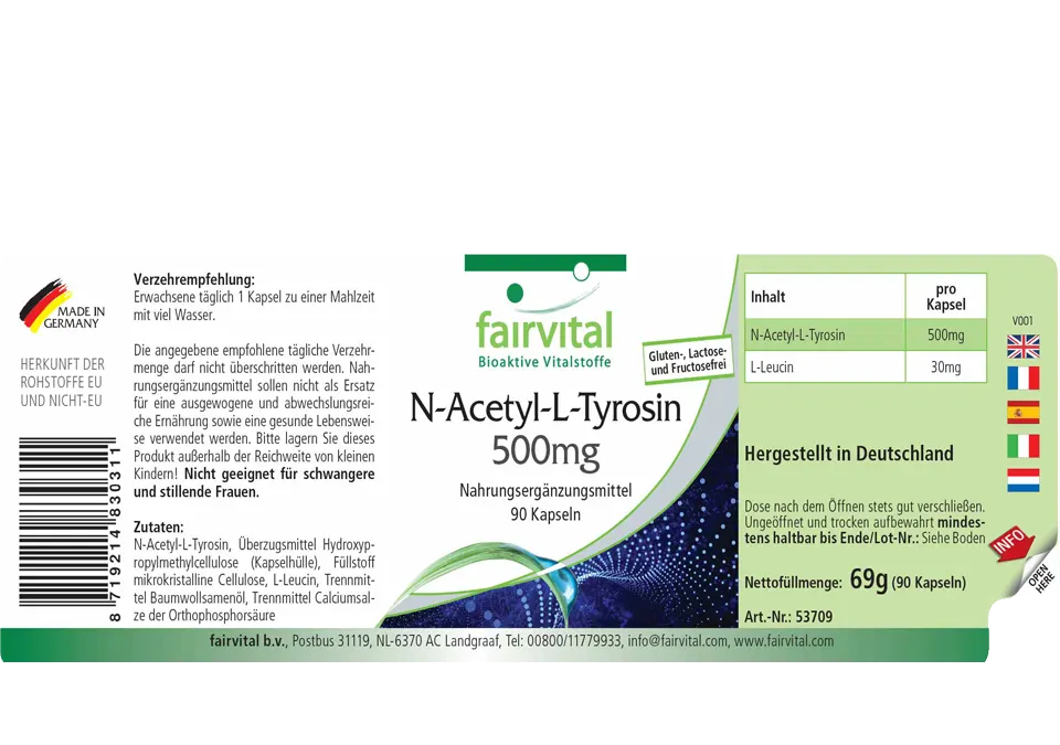 N-Acétyl-L-Tyrosine 500mg - 90 gélules