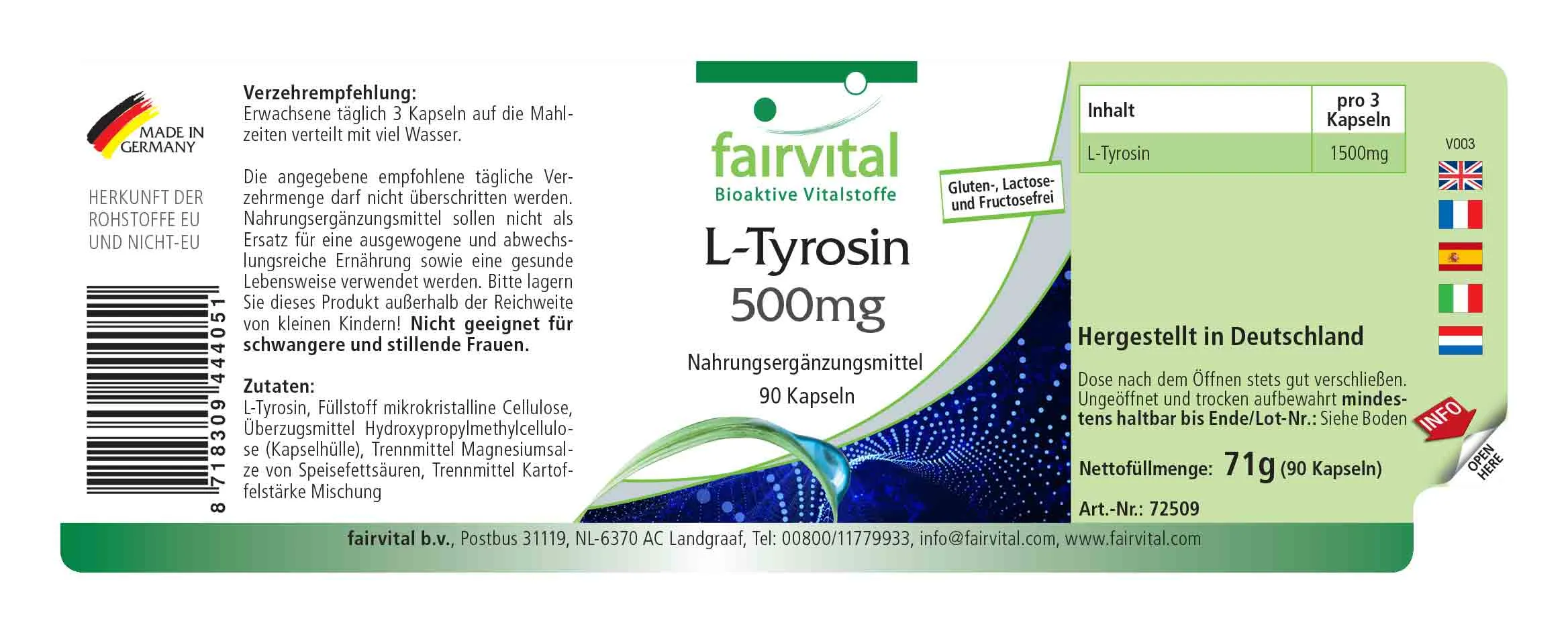 L-Tirosina 500mg - 90 capsule