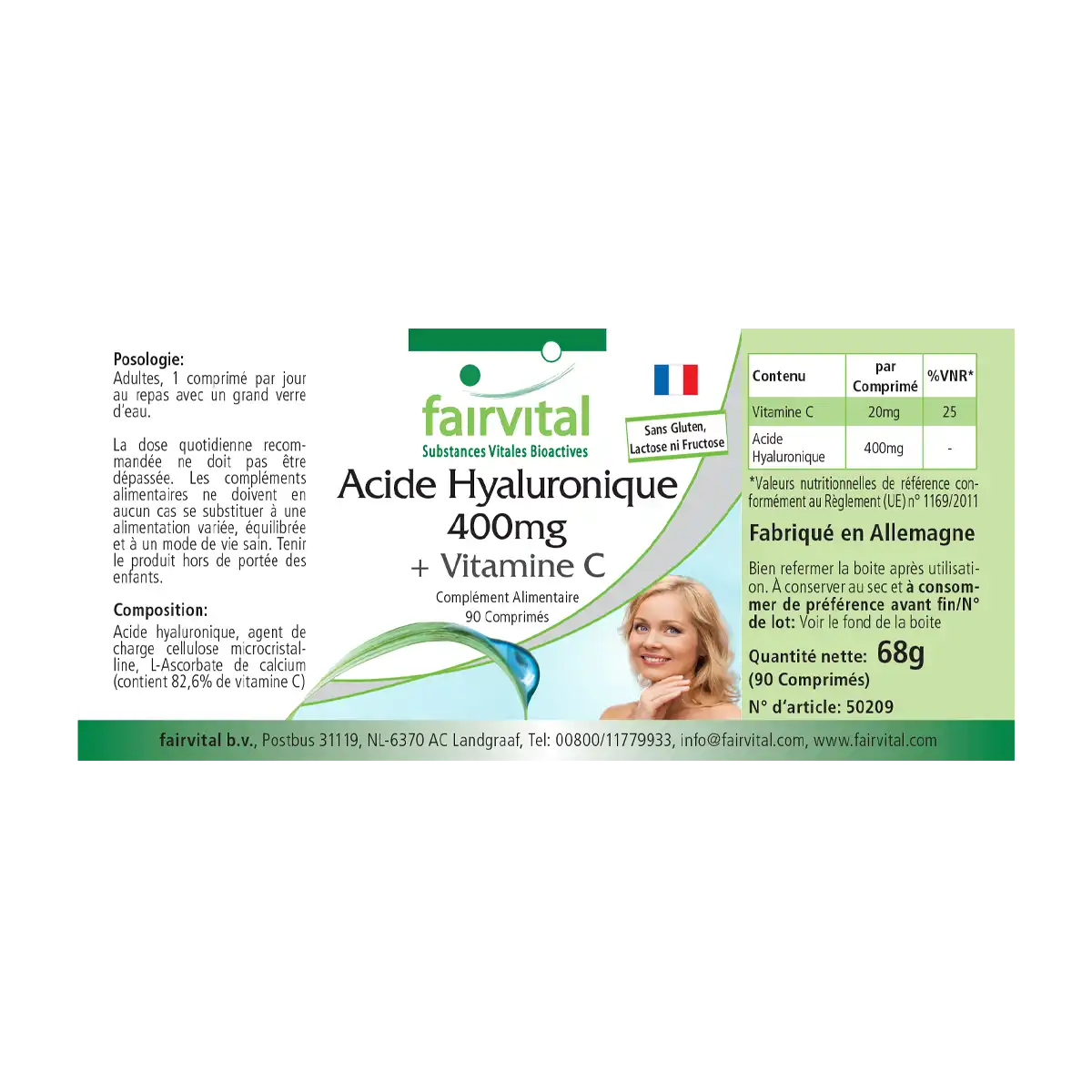 Hyaluronic Acid 400mg + Vitamin C - 90 Tablets