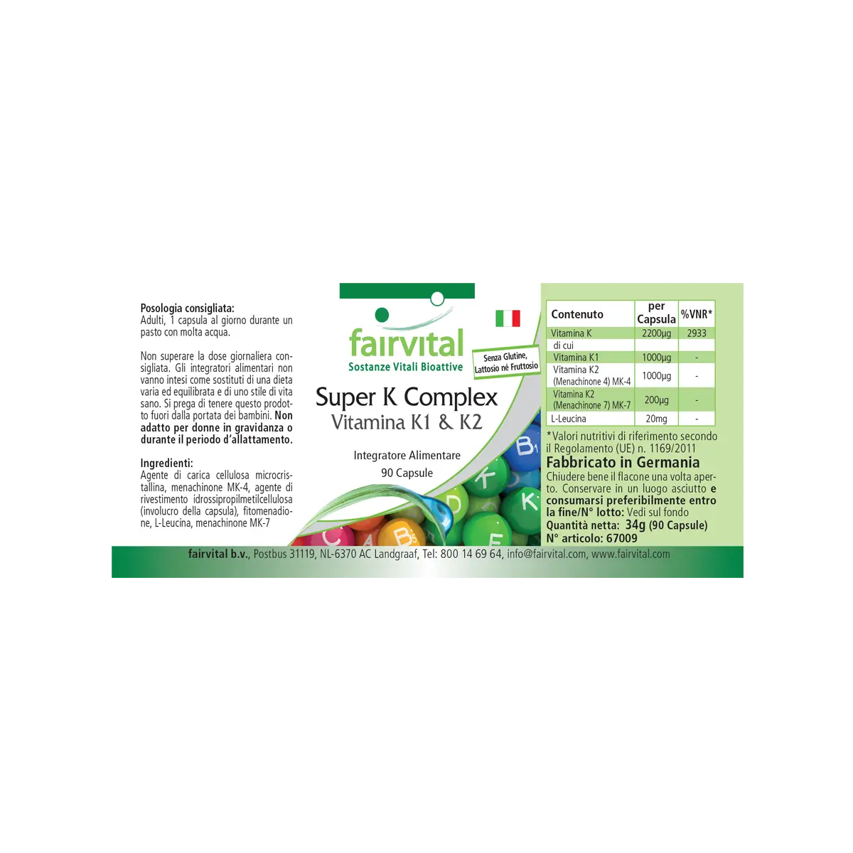 Super K – Complesso di Vitamine K1 & K2 – 90 capsule