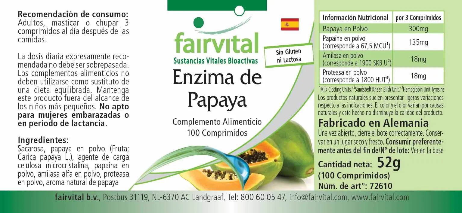 Enzima de Papaya - 100 comprimidos masticables