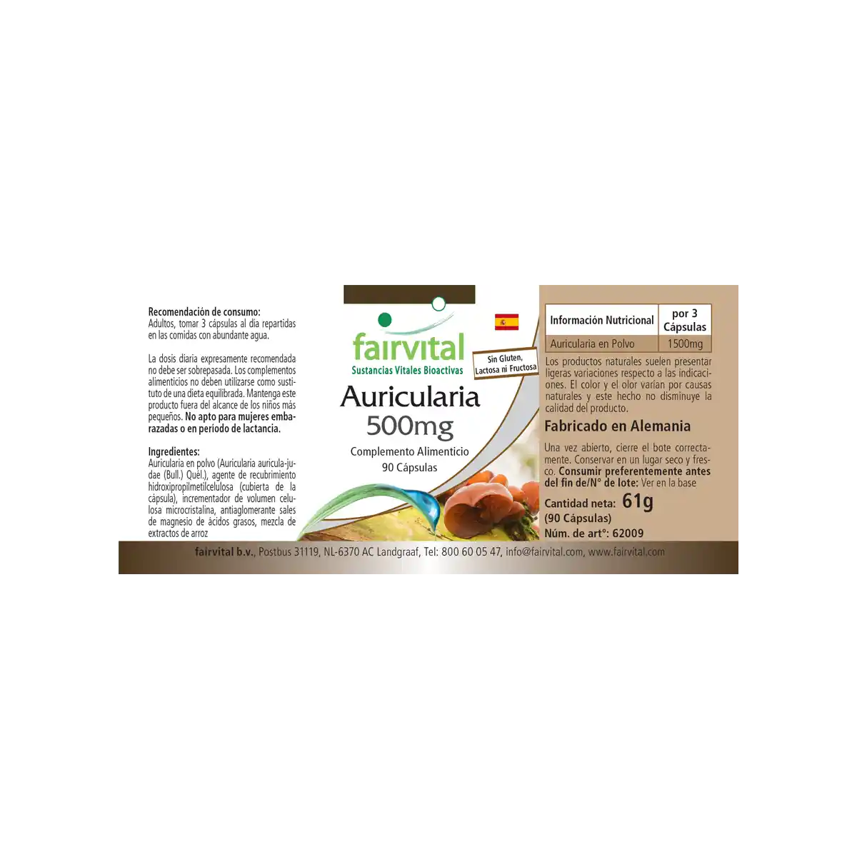 Auricularia 500mg - 90 capsules