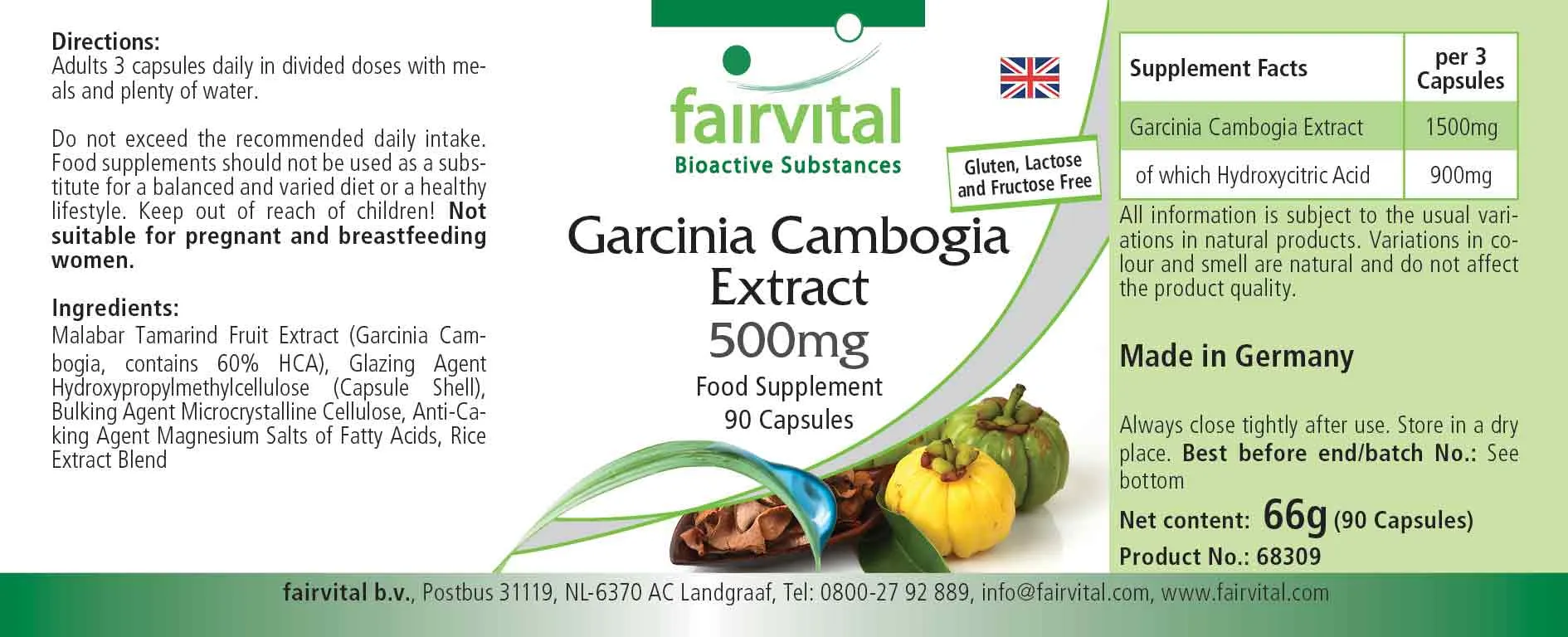 Estratto di Garcinia Cambogia 500mg - 90 capsule - Sale - MHD 02/25