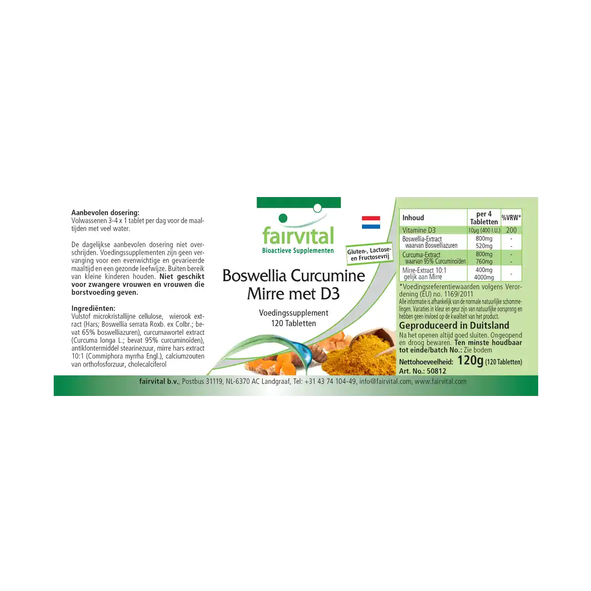 Boswellia Curcumine Myrrhe avec D3 - 120 comprimés