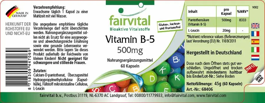 Vitamina B-5 500mg – 60 capsule