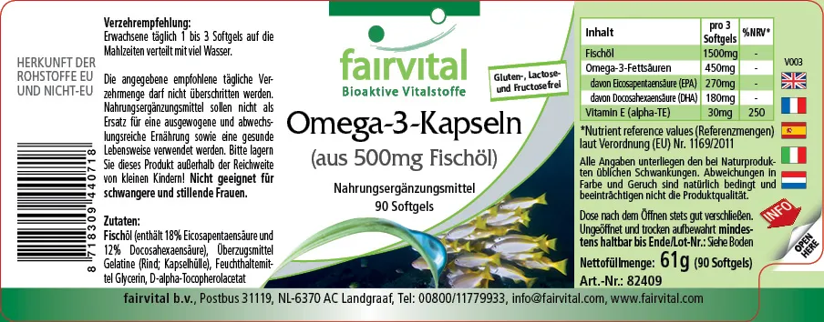 Capsules d'oméga-3 à partir de 500mg d'huile de poisson - 90 softgels