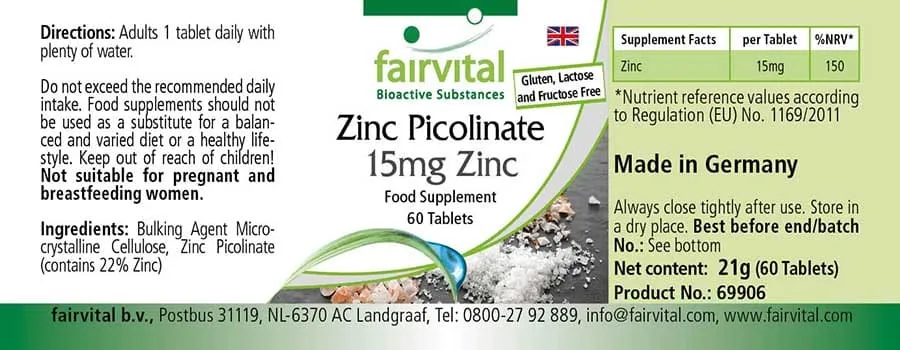 Zinc Picolinate 15mg Zinc - 60 Tablets