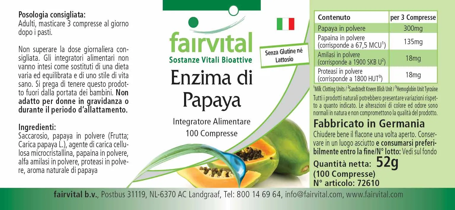 Enzima de Papaya - 100 comprimidos masticables