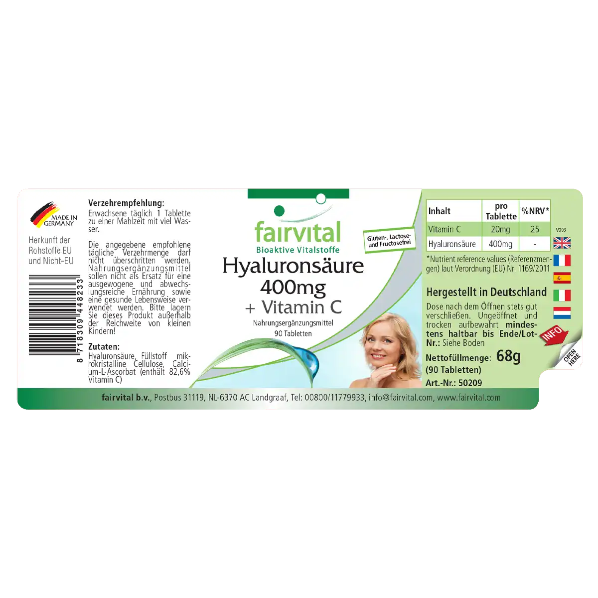 Hyaluronic Acid 400mg + Vitamin C - 90 Tablets