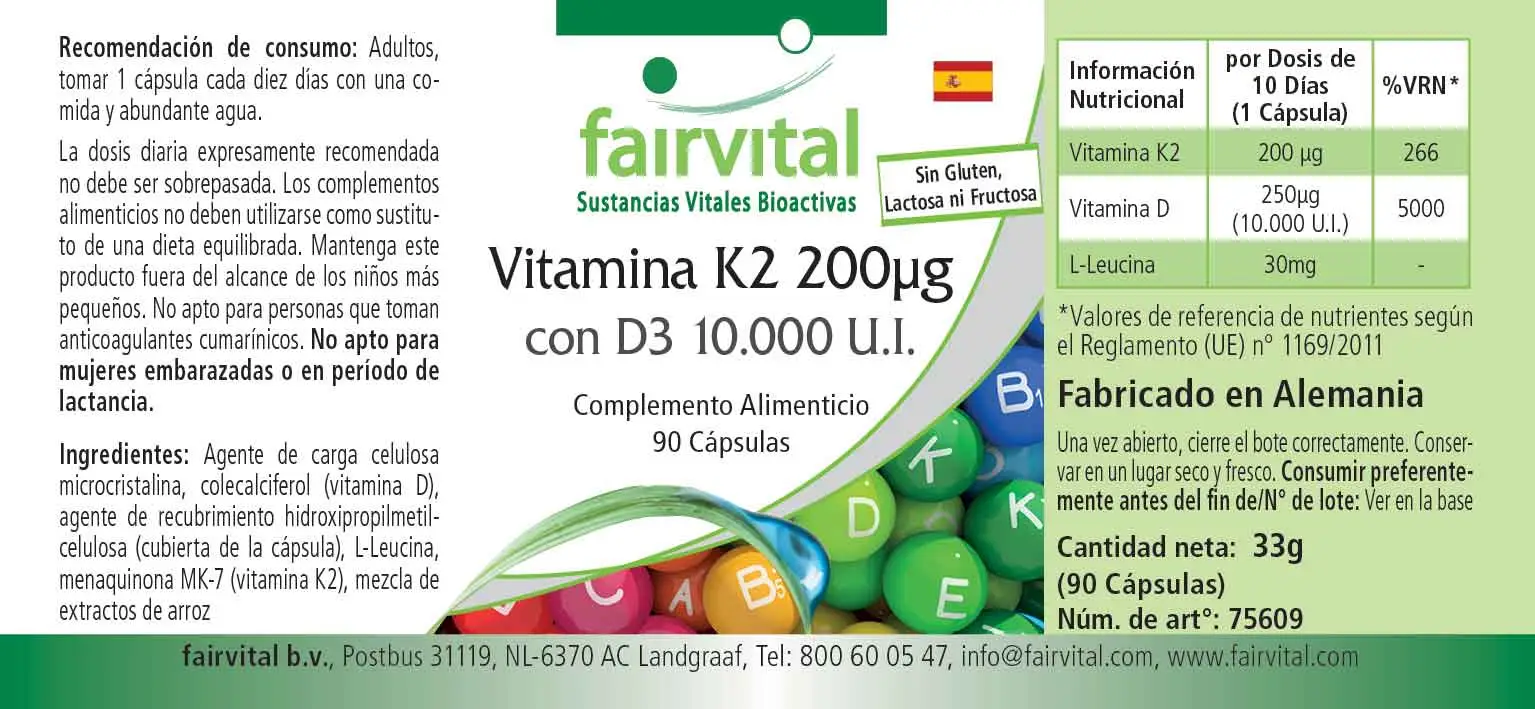 Vitamine K2 200µg avec D3 10.000 U.I. - 90 gélules