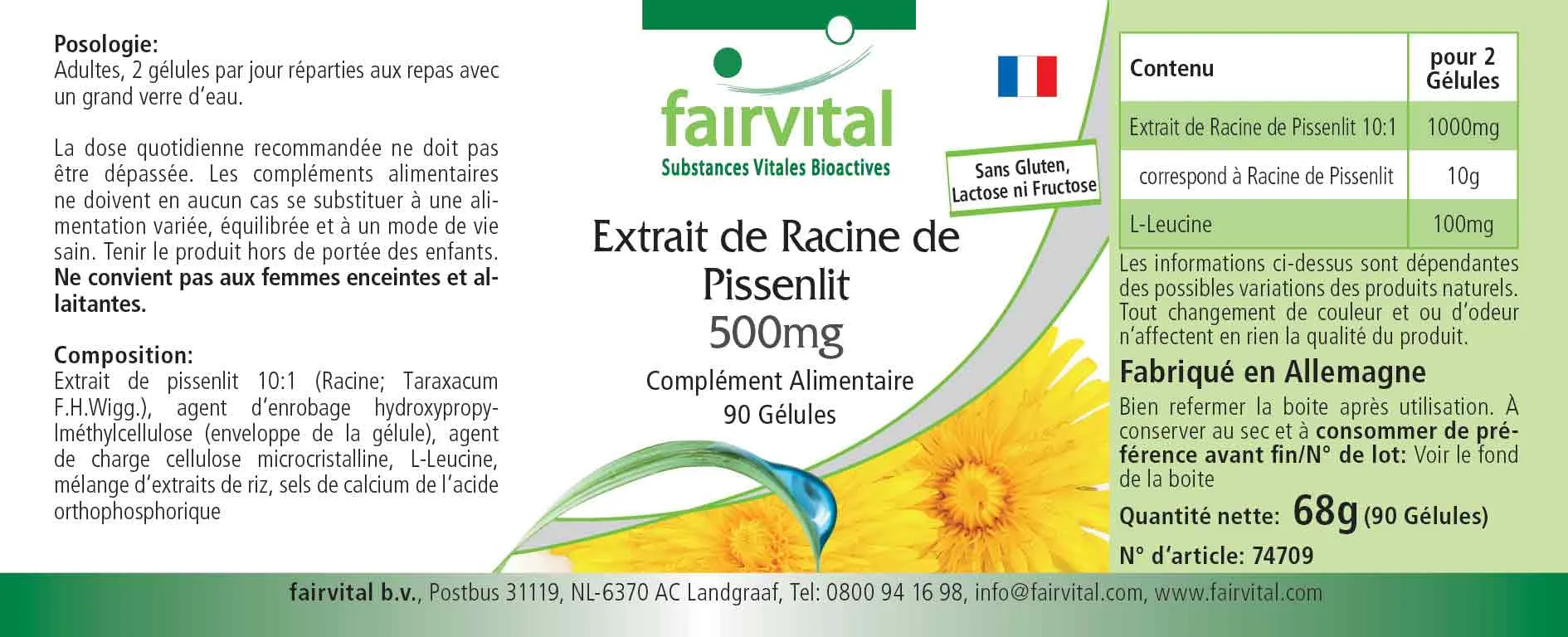 Extrait de racine de pissenlit 500mg - 90 gélules