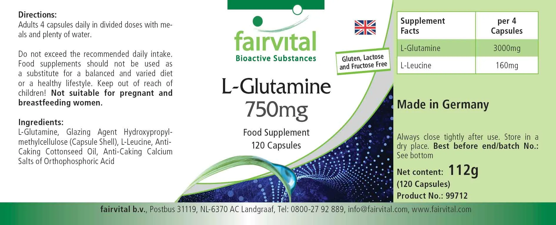 L-Glutamine 750mg - 120 Capsules