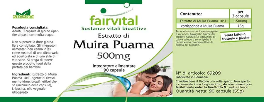 Estratto di Muira Puama 10: 1 500mg - 90 capsule