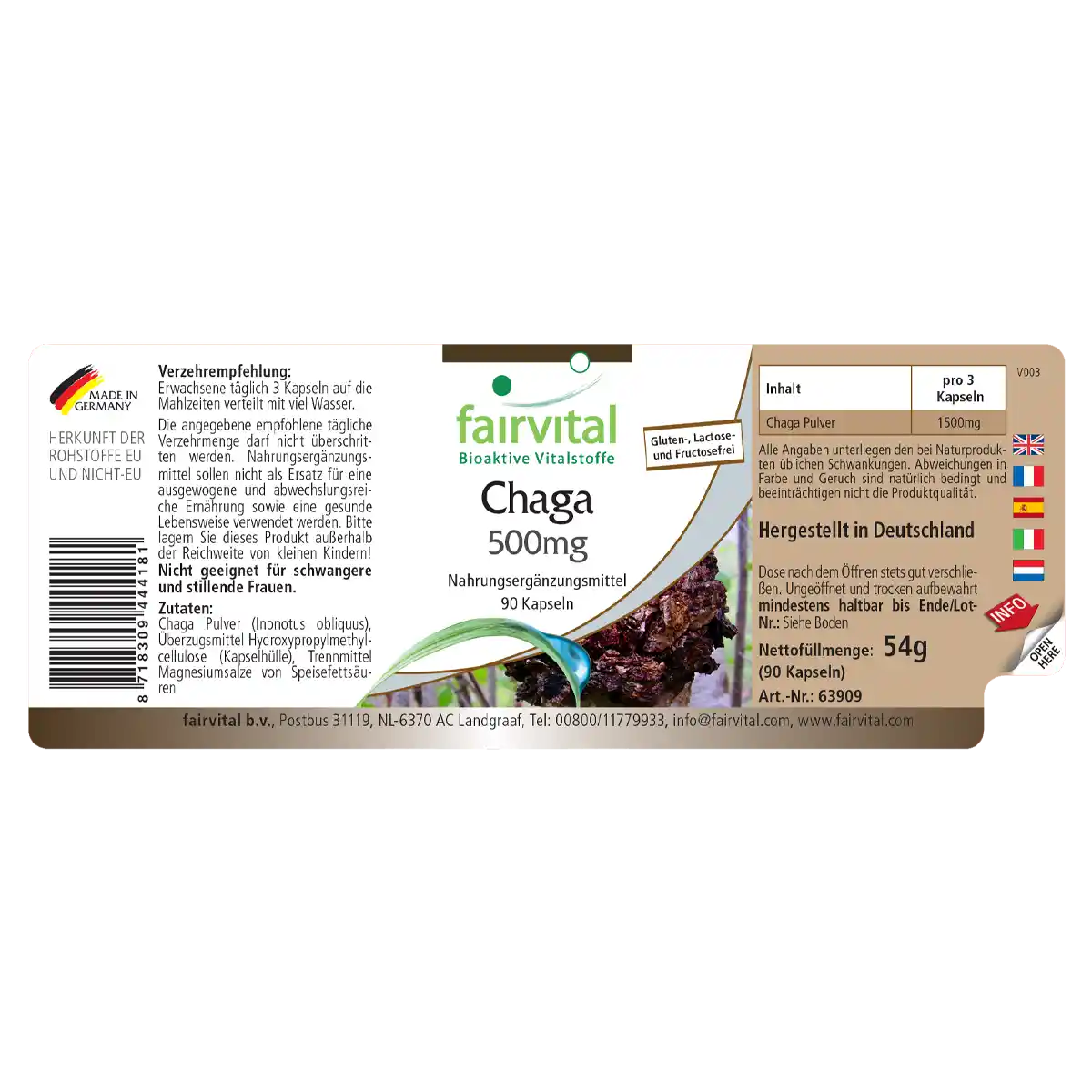 Chaga 500mg - le champignon médicinal - 90 gélules